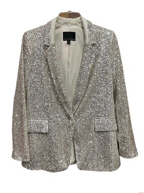 Banana Republic womens silver sequin tux blazer jacket size 8Petite metallic